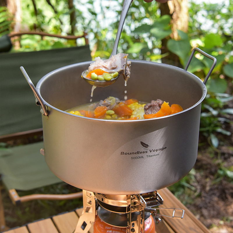 Camping Cooking Accessories - Boundless Voyage Titanium Pot 5.0L Portable