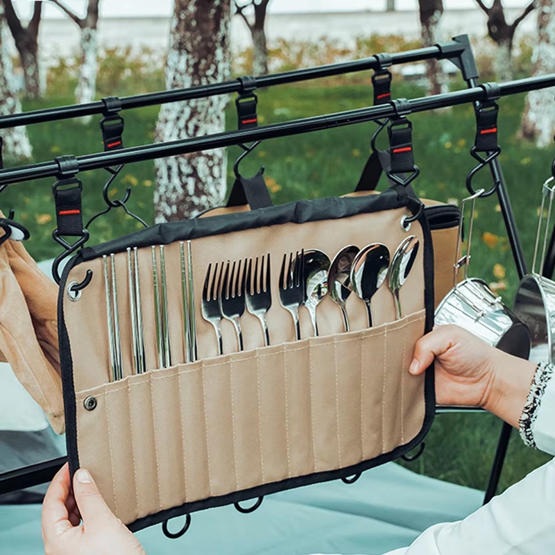 Camping Cooking Utensils Storage - Portable Outdoor Tableware Storage Bag Stainless