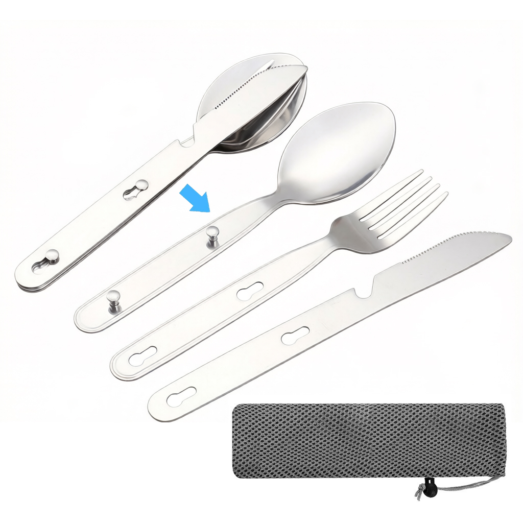 Camping Cooking And Cutlery Set - 3pcs/set Folding Spoon Fork Knife 304