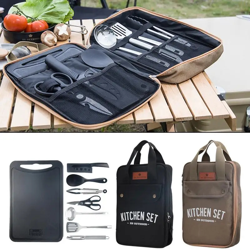 Camping Cooking And Cutlery Set - 8pcs Camping Kitchen Cookware Set Portable