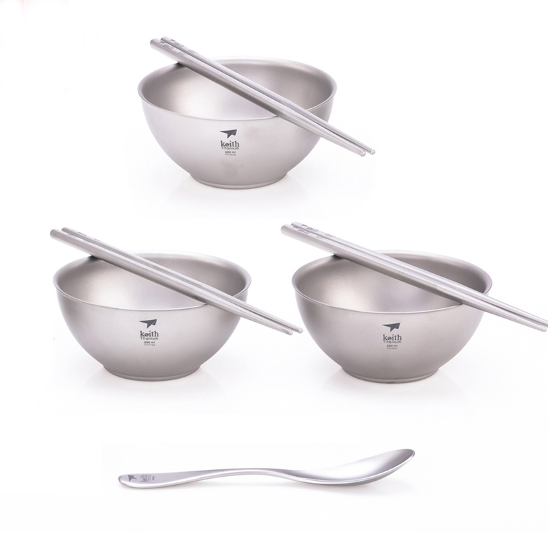 Camping Cooking Noodles - Keith Cooking Set, Titanium Bowl Chopsticks