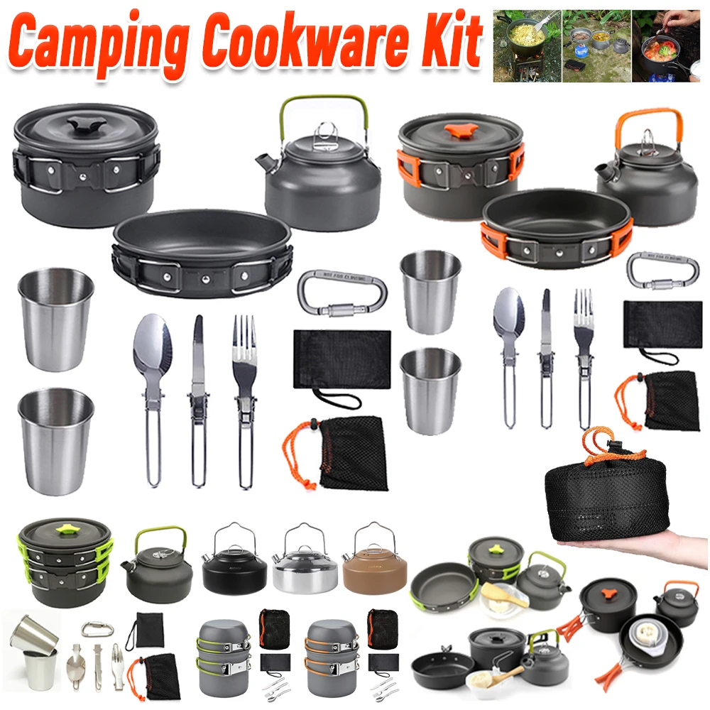 Camping Lightweight Cooking Pot - Camping Cookware Kit Kettle Pot Pan